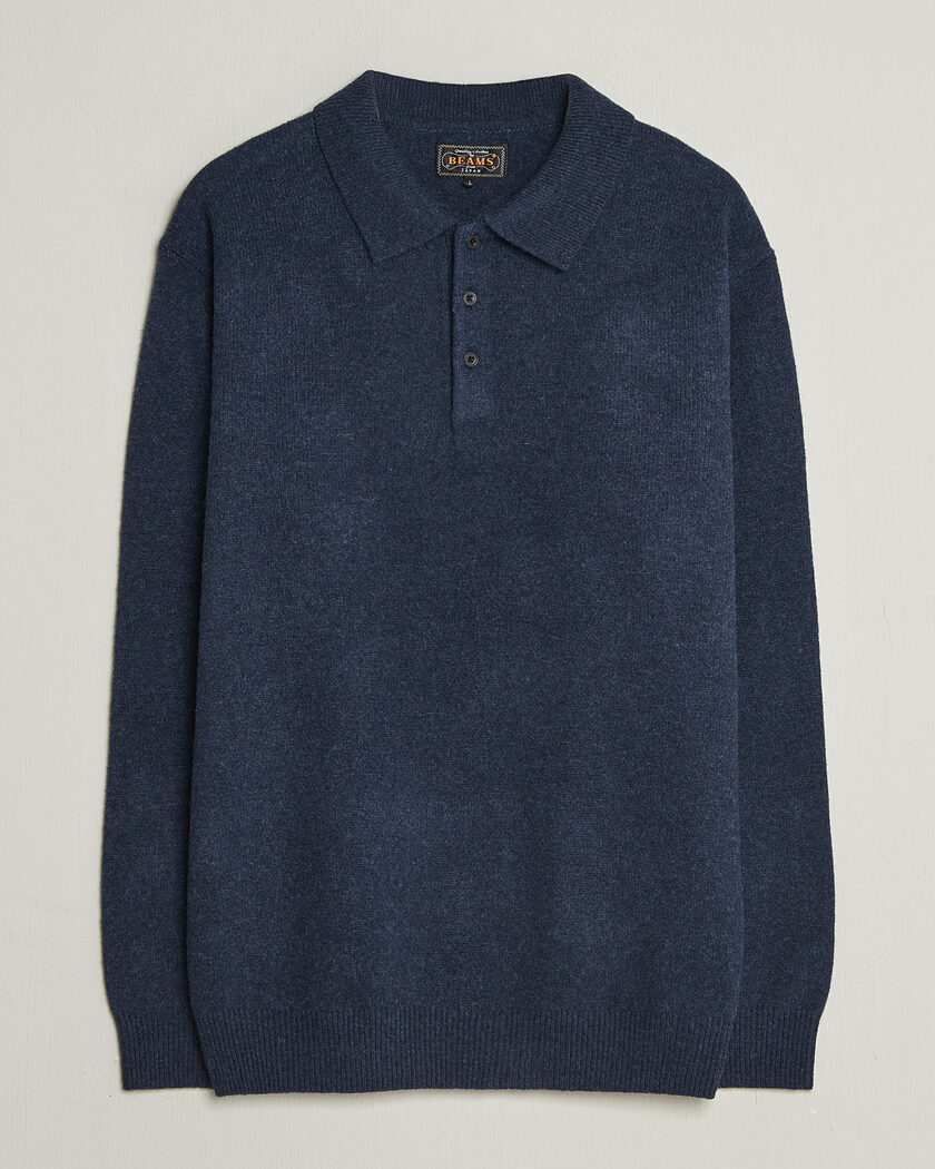 BEAMS PLUS Knitted Wool Polo Navy – Blau