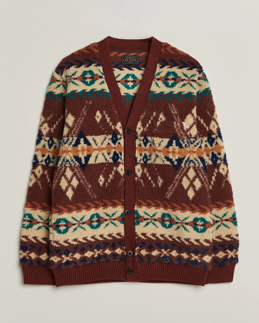 BEAMS PLUS Boa Jacquard Cardigan Brown – Mehrfarbig