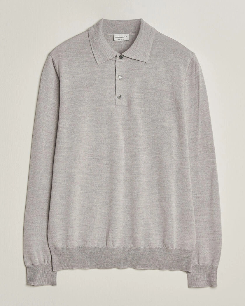 Morgano Extra Fine Merino Wool Polo Light Grey – Grau