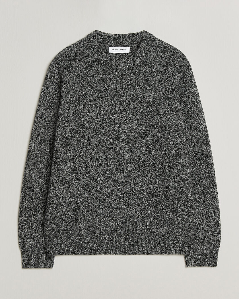 Samsøe Samsøe Isak Knitted Crew Neck Black White Melange – Grau