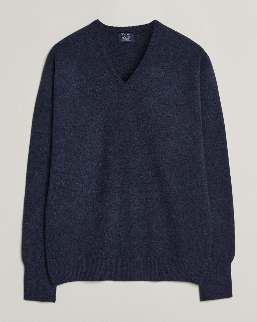 William Lockie Rob Lambswool V-Neck Astra – Blau