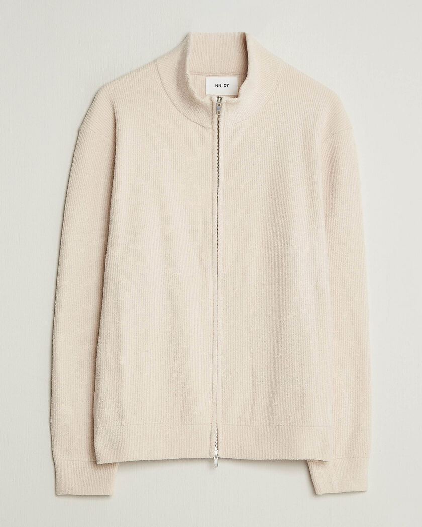 NN07 Danny Rib Knitted Full Zip Ivory – Weiß