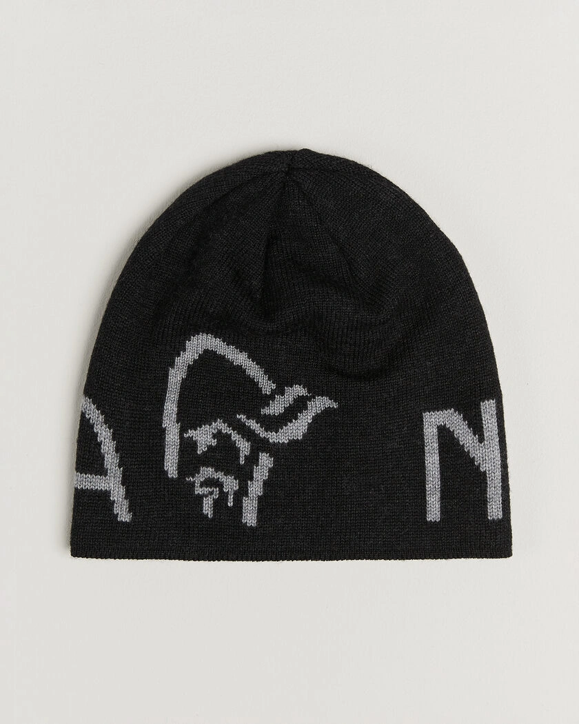 Norrøna Mid Merino Wool Logo Beanie Caviar Melange – Schwarz