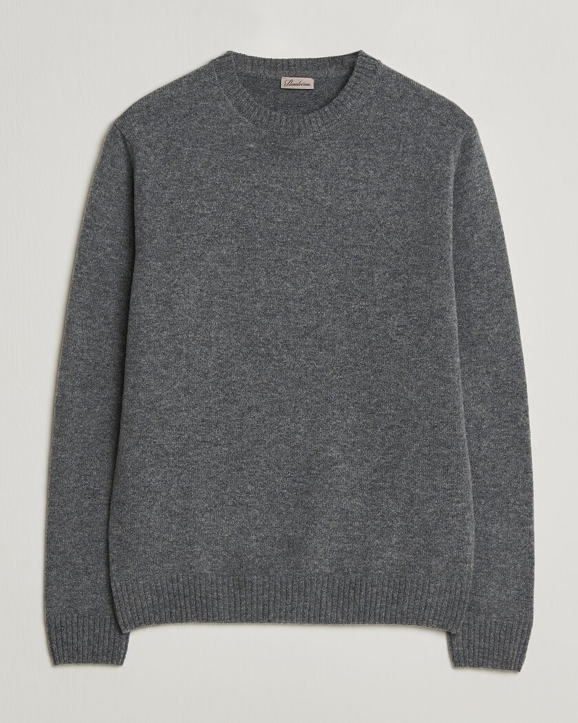 Stenströms Knitted Lambswool Crew Neck Mid Grey Melange – Grau
