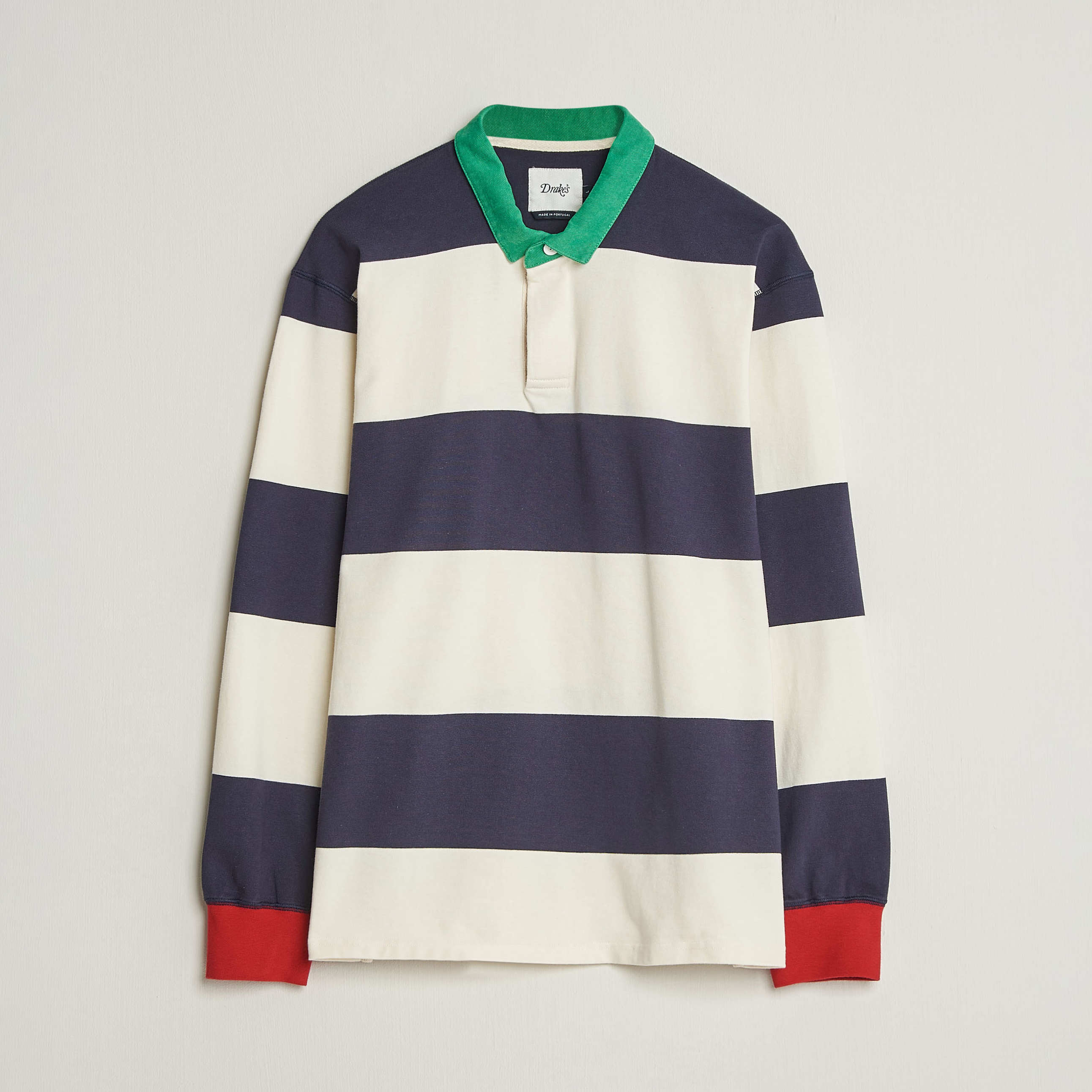 Drake's Dual Block Stripe Rugby Whie/Navy bei Care of Carl