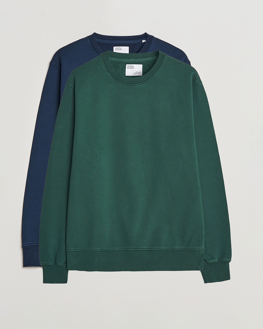Colorful Standard 2-Pack Classic Organic Crew Neck Sweat Navy Blue/Emerald Green – Blau
