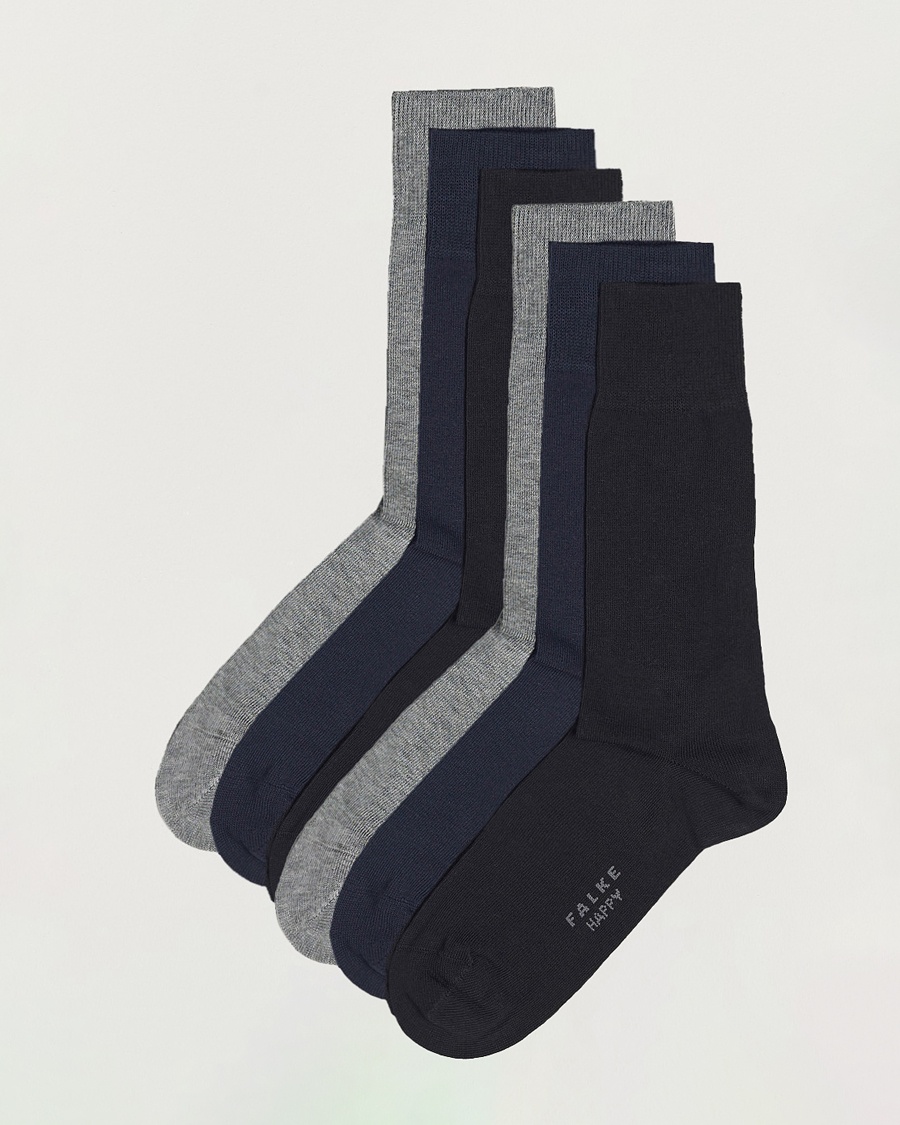 Falke 6-pack Happy Cotton Socks Black/Navy/Light Grey – Blau