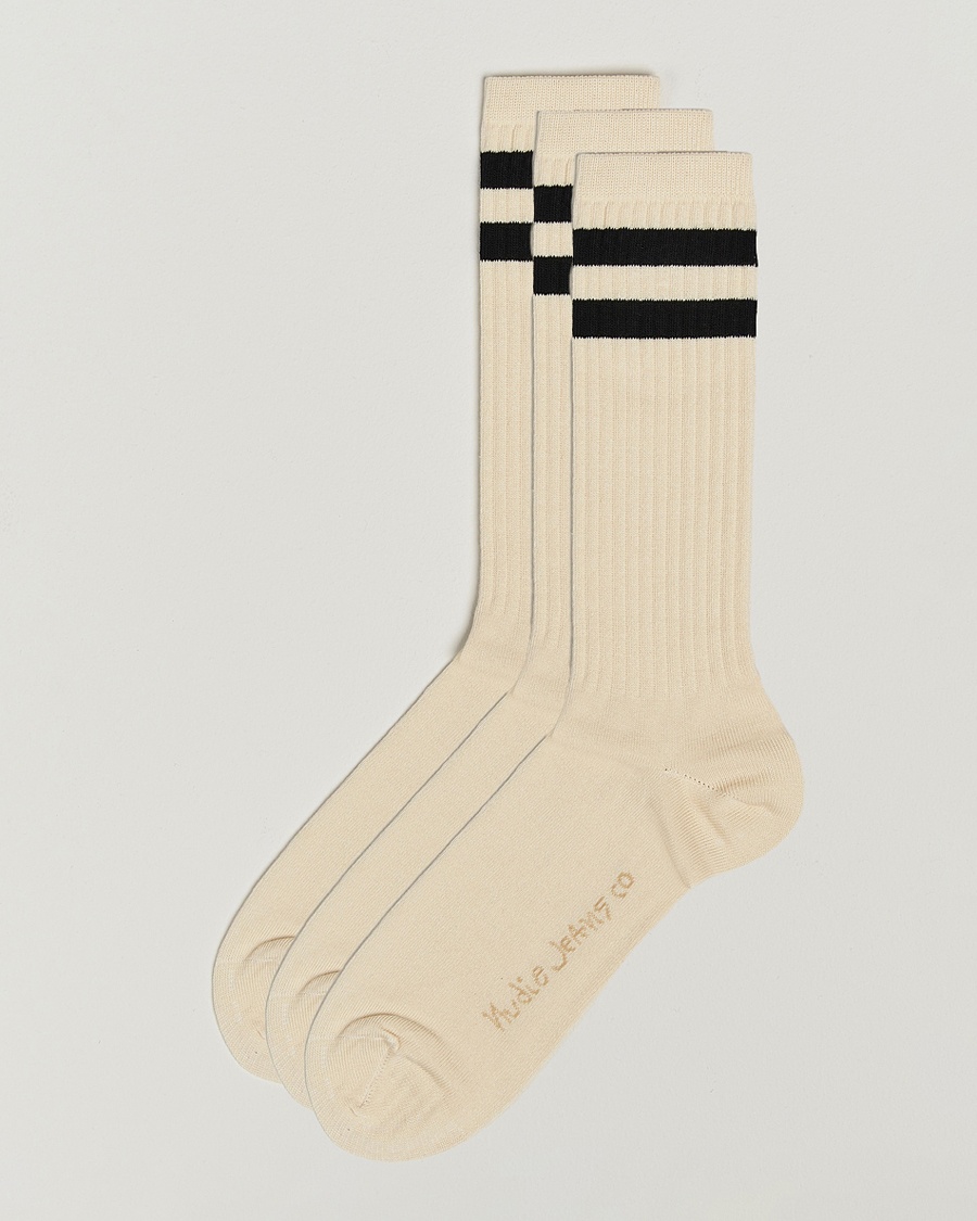 Nudie Jeans 3-pack Amundsson Tennis Socks Off White/Black – Weiß
