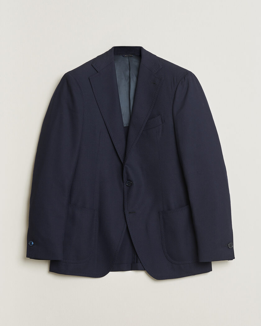 Gabo Napoli Navy Hopsack Wool Blazer 50 – Blau
