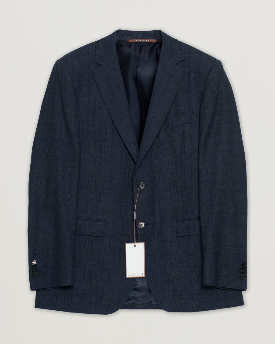 Pre-owned Canali Checked Wool Blazer Navy 50 – Blau