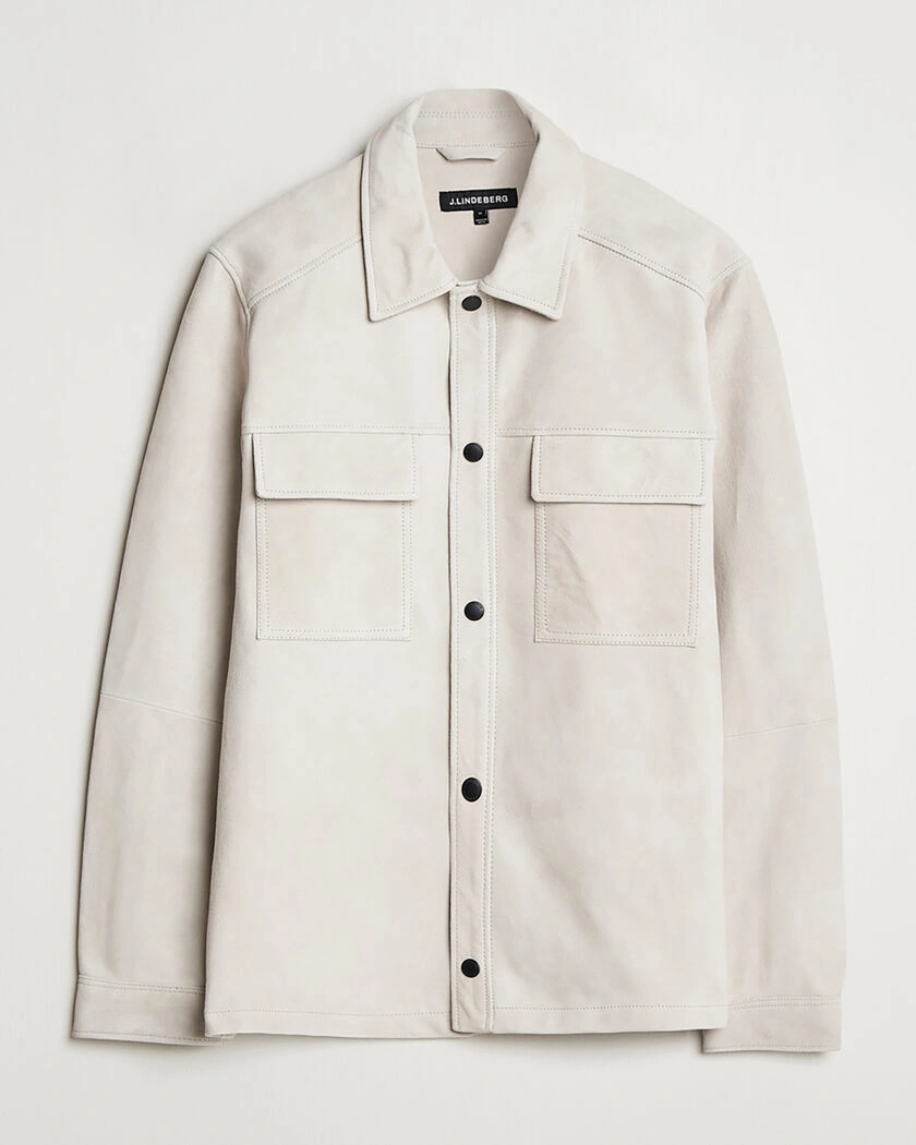 Pre-owned J.Lindeberg Wilden Suede Overshirt Moonbeam M – Beige