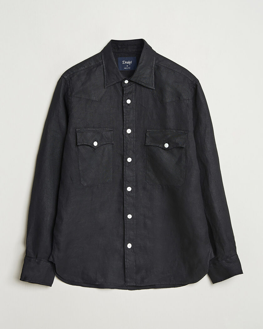 Pre-owned Drake's Linen Twill Western Shirt Black L – Schwarz