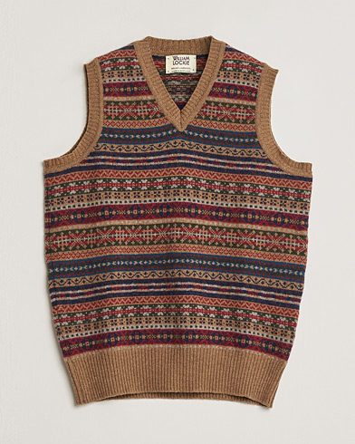 Pre-owned William Lockie Wool Fair Isle Vest Tan S – Mehrfarbig
