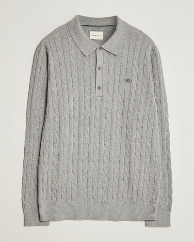 Gant Cotton Cable Polo Grey Melange