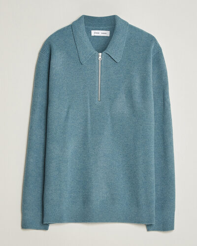 Samsøe Samsøe Isak Knitted Half Zip Polo Stormy Sea
