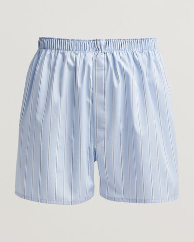 Sunspel Classic Woven Cotton Boxer Shorts Blue Wide Stripe