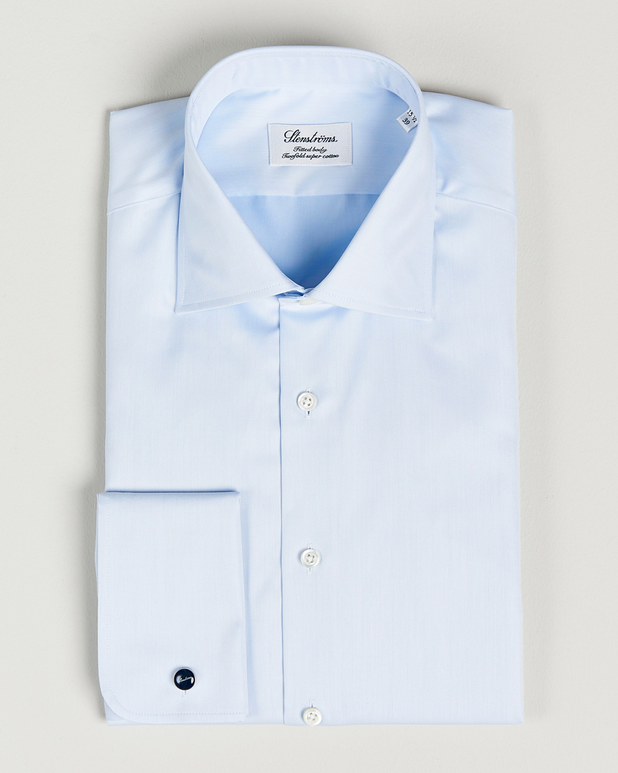 Herren | Hemden | Stenströms | Fitted Body Shirt Double Cuff Blue