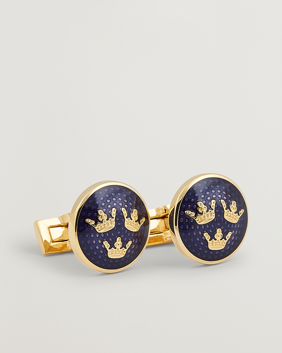 Herren | Manschettenknöpfe | Skultuna | Cuff Links Tre Kronor Gold/Royal Blue