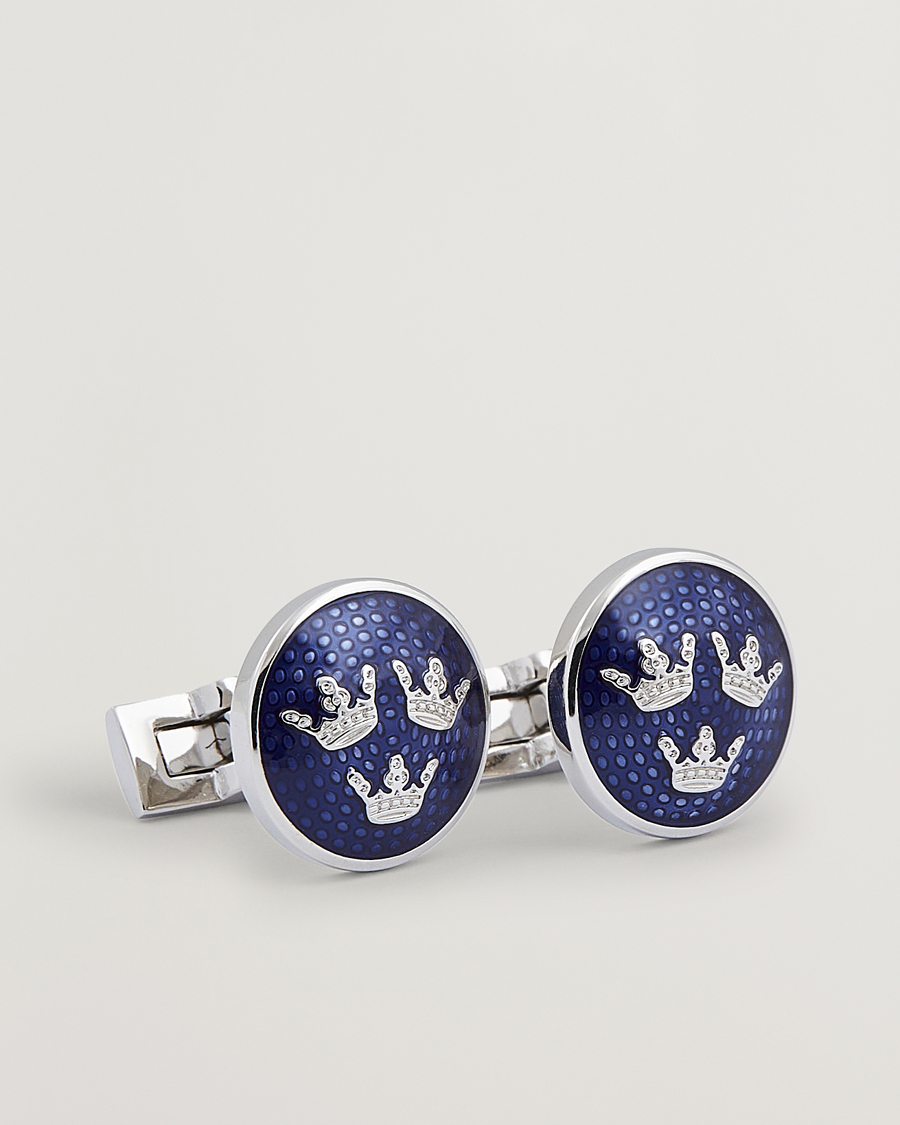 Herren | Skultuna Cuff Links Tre Kronor Silver/Royal Blue | Skultuna | Cuff Links Tre Kronor Silver/Royal Blue