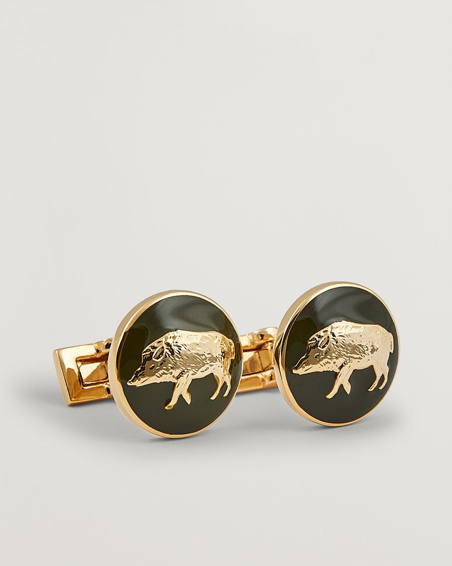 Herren | Manschettenknöpfe | Skultuna | Cuff Links Hunter Wild Boar Gold/Green
