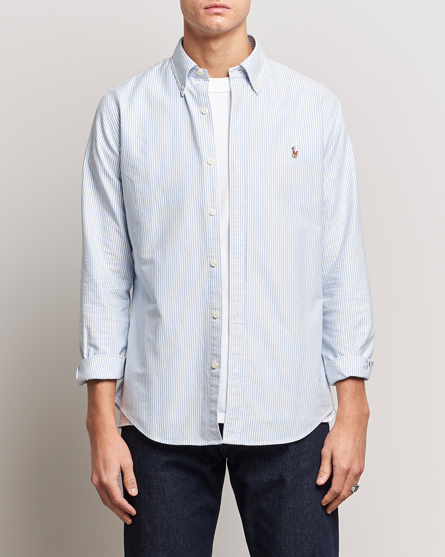Men | Oxford Shirts | Polo Ralph Lauren | Custom Fit Oxford Shirt Stripes Blue