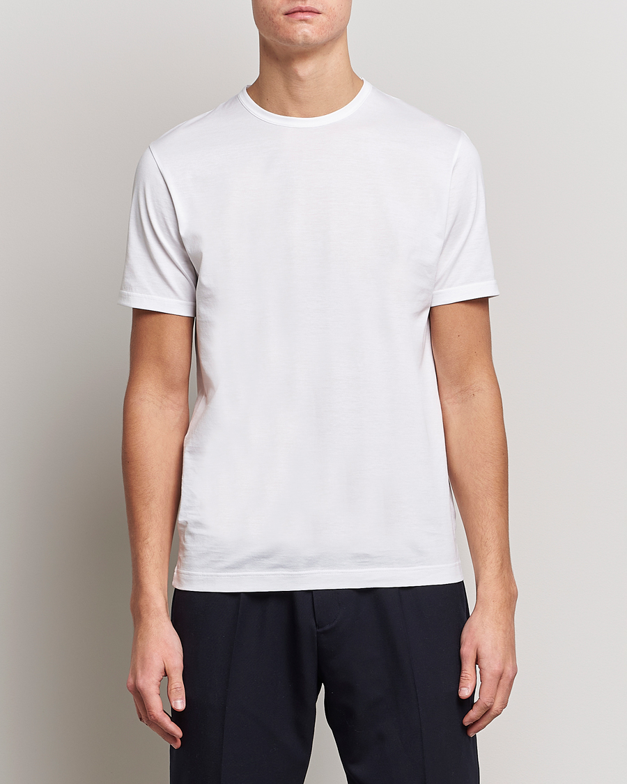 Herren | Weiße T-Shirts | Sunspel | Crew Neck Cotton Tee White