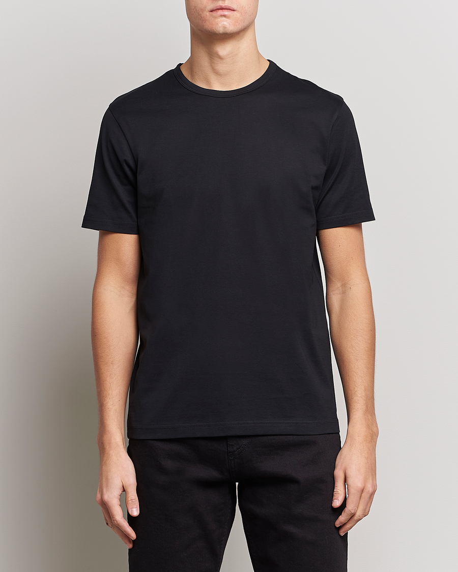 Herren | Kurzarm T-Shirt | Sunspel | Crew Neck Cotton Tee Black