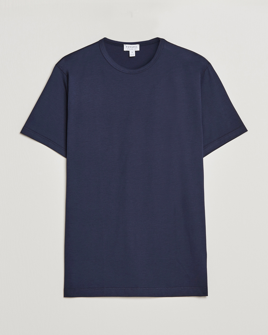 Herren | T-Shirts | Sunspel | Crew Neck Q82 Cotton T-Shirt Navy