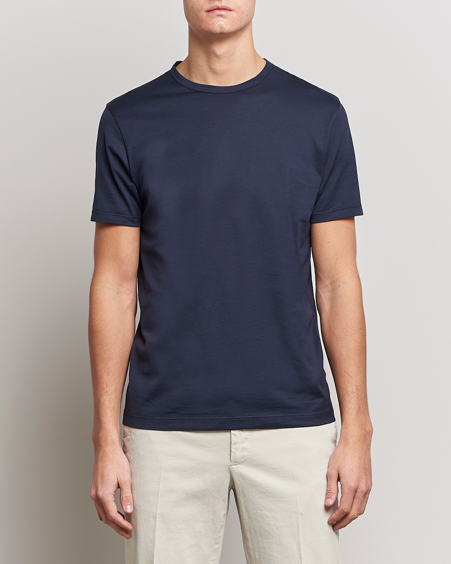 Herren | Kurzarm T-Shirt | Sunspel | Crew Neck Cotton Tee Navy