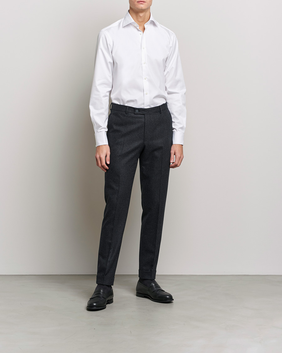 Men | Business Shirts | Stenströms | Fitted Body Double Cuff White