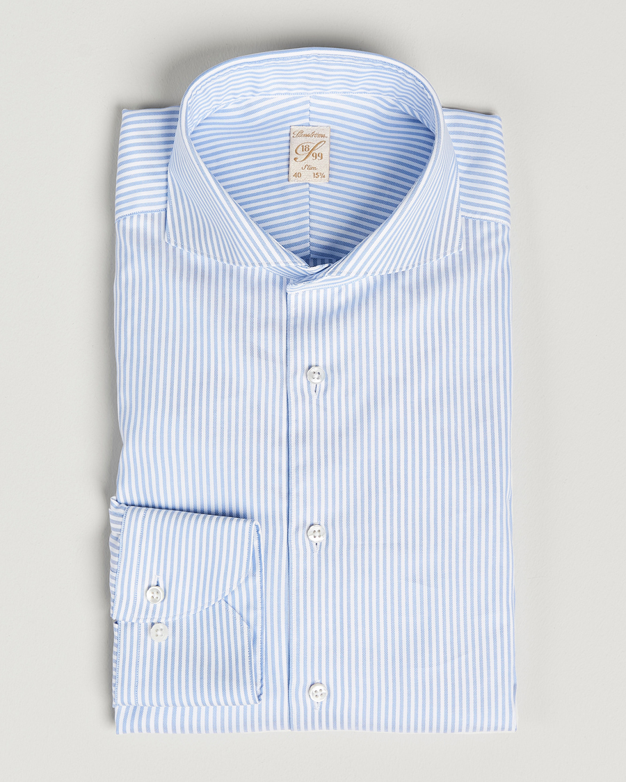Herren | Hemden | Stenströms | 1899 Slimline Supima Cotton Striped Shirt White/Blue