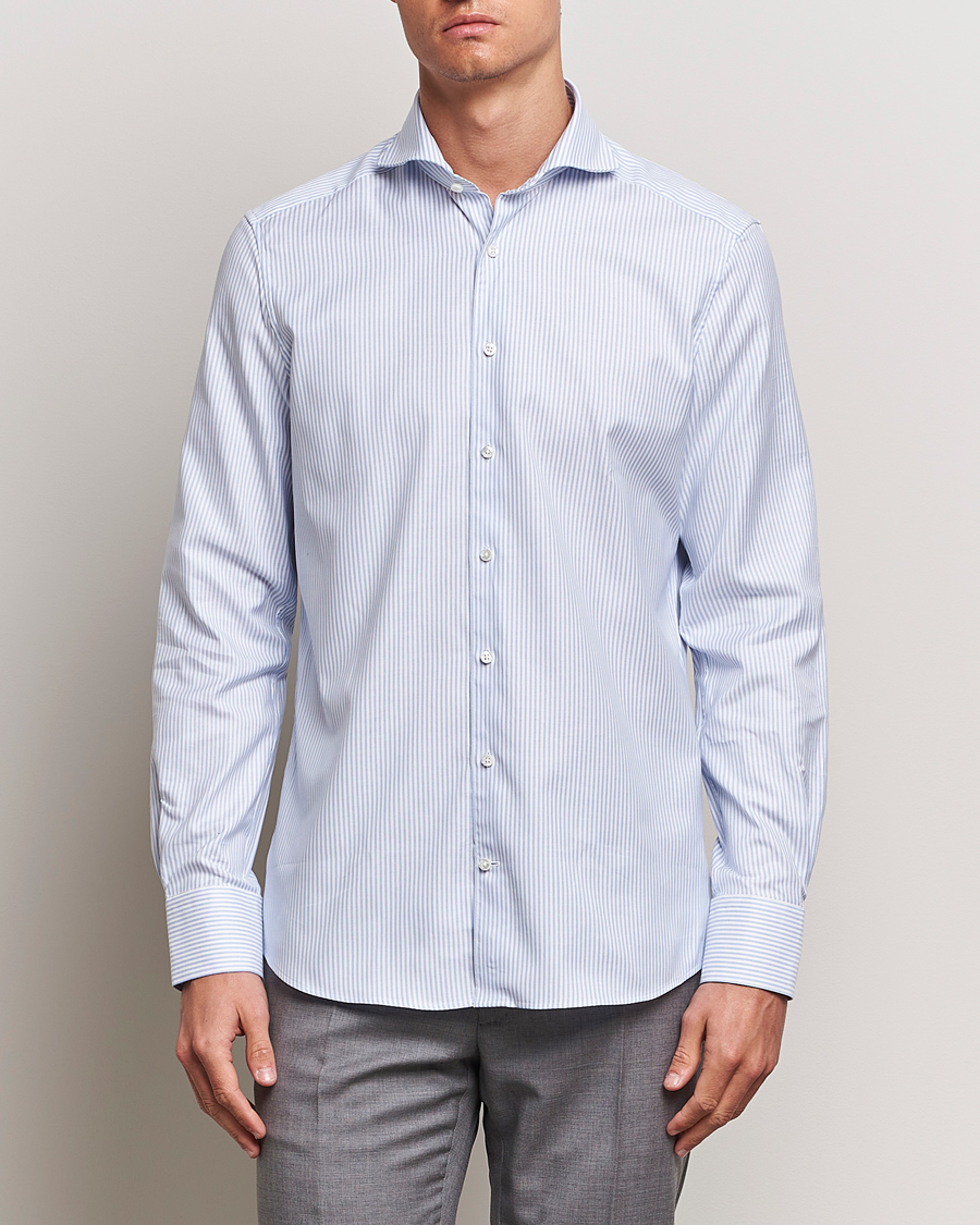 Herren | Hemden | Stenströms | 1899 Slimline Supima Cotton Striped Shirt White/Blue