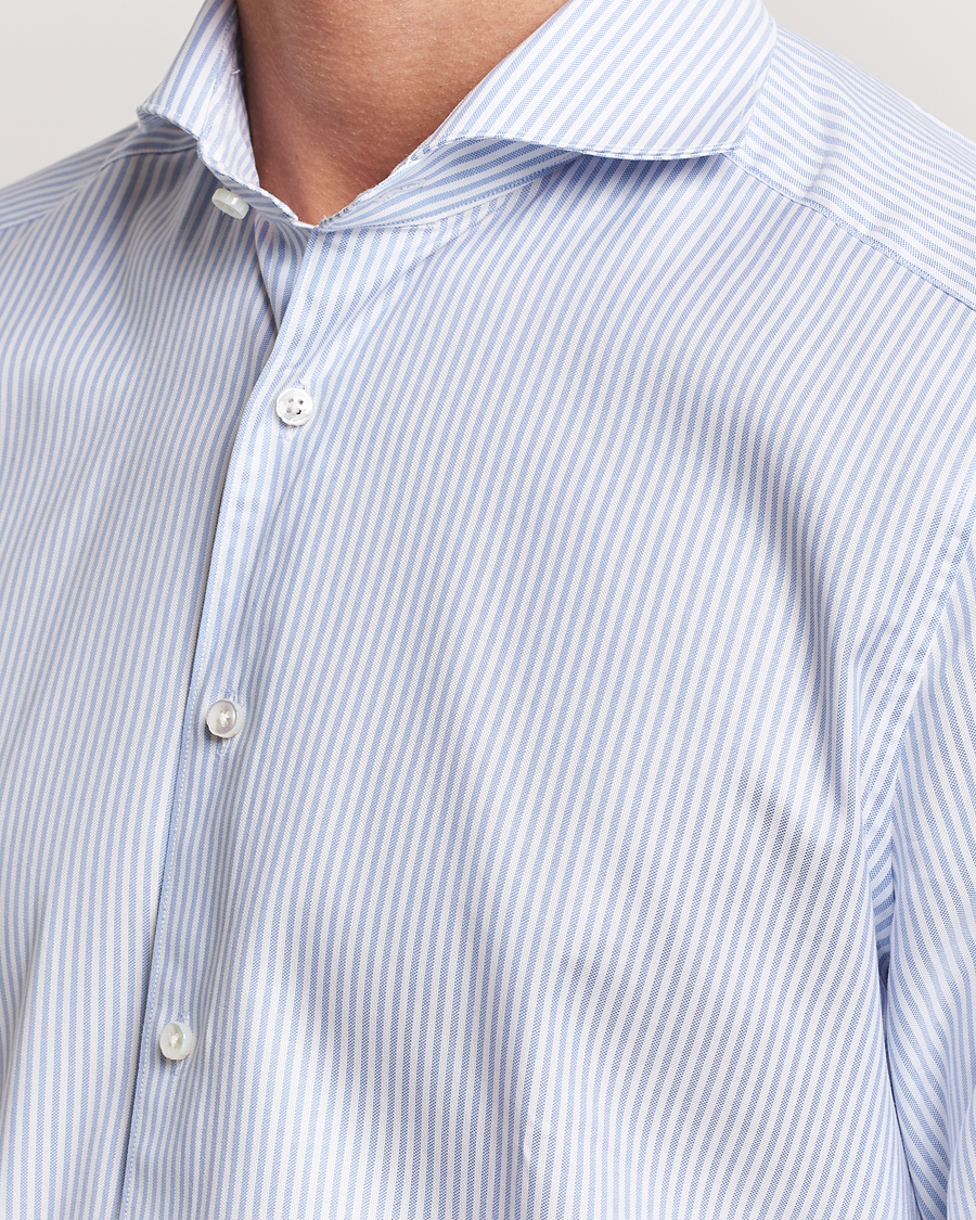 Herren | Hemden | Stenströms | 1899 Slimline Supima Cotton Striped Shirt White/Blue