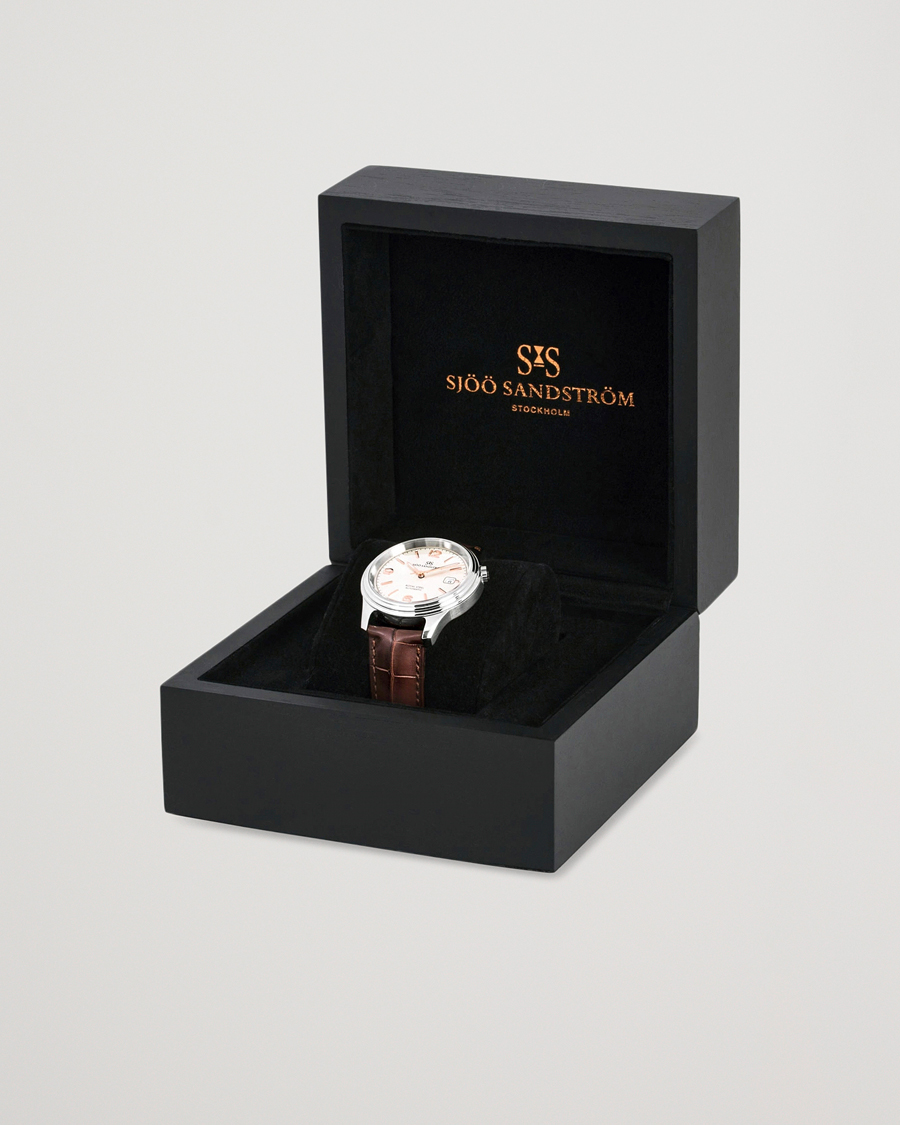 Herren | Sjöö Sandström Royal Steel Classic 41mm Ivory and Brown Alligator | Sjöö Sandström | Royal Steel Classic 41mm Ivory and Brown Alligator