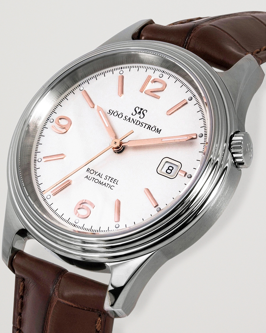 Herren | Sjöö Sandström Royal Steel Classic 41mm Ivory and Brown Alligator | Sjöö Sandström | Royal Steel Classic 41mm Ivory and Brown Alligator