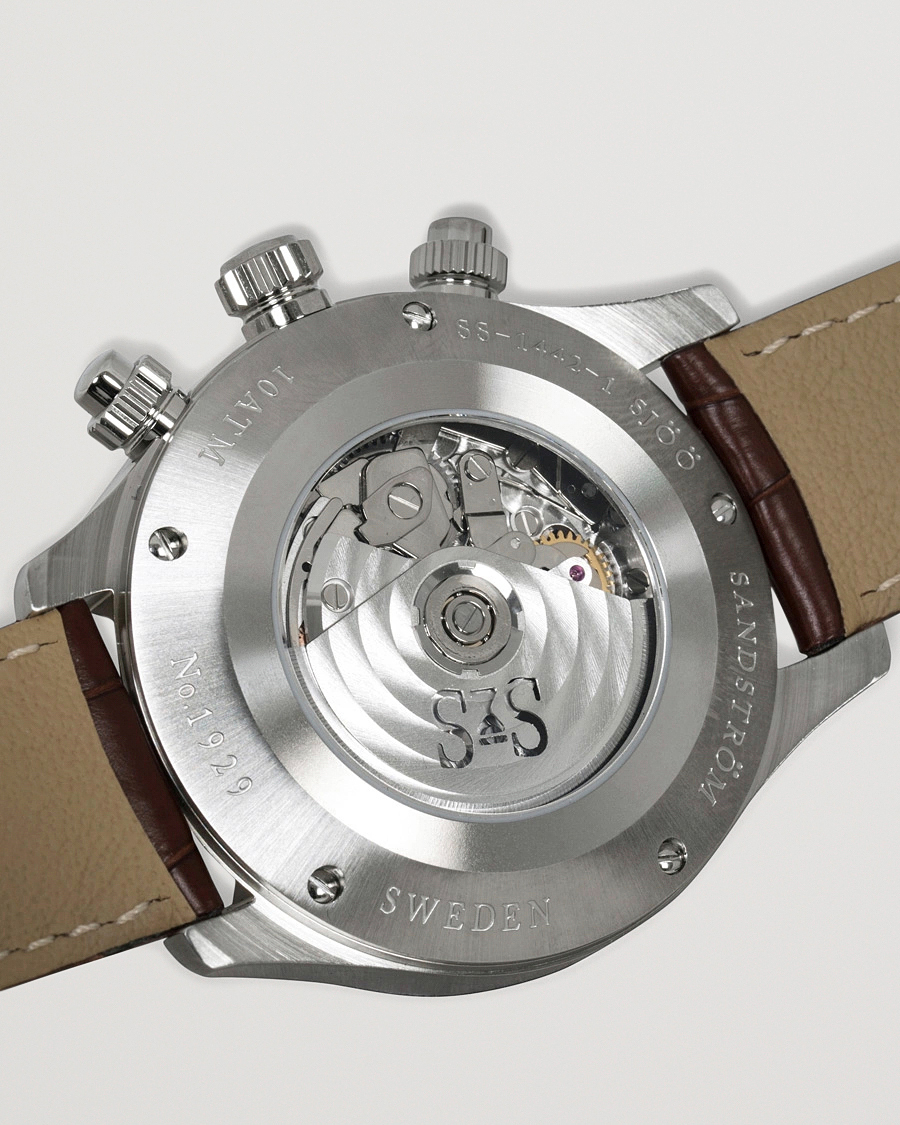 Herren | Sjöö Sandström Royal Steel Chronograph 42mm Ivory/Brown Alligator | Sjöö Sandström | Royal Steel Chronograph 42mm Ivory/Brown Alligator
