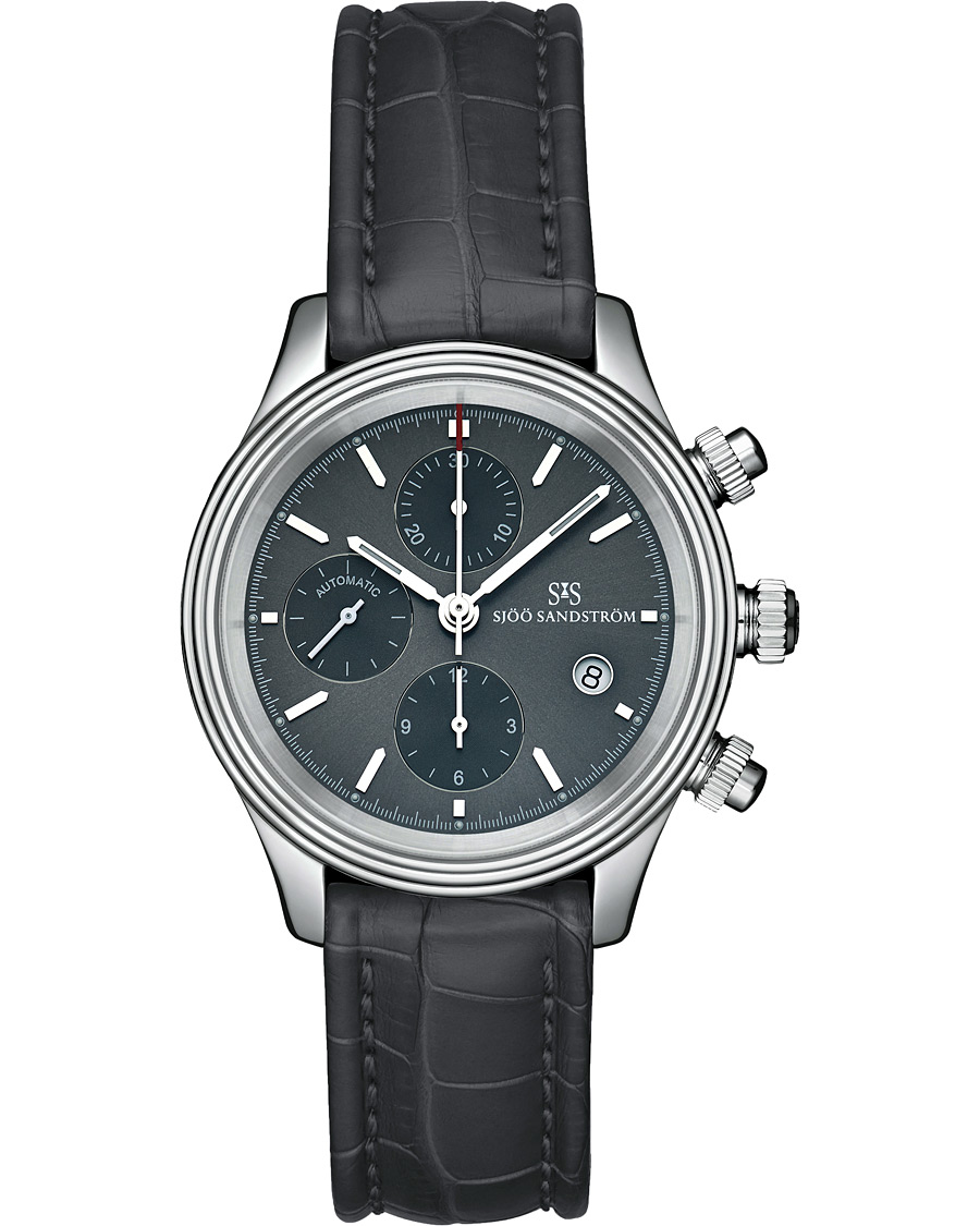 Herren | Sjöö Sandström Royal Steel Chronograph Grey and Grey Alligator 42 mm | Sjöö Sandström | Royal Steel Chronograph Grey and Grey Alligator 42 mm