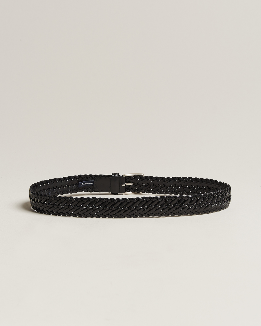 Herren | Anderson's | Anderson's | Woven Leather 3,5 cm Belt Tanned Black