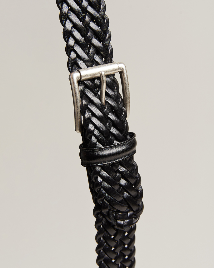 Herren | Gürtel | Anderson's | Woven Leather 3,5 cm Belt Tanned Black