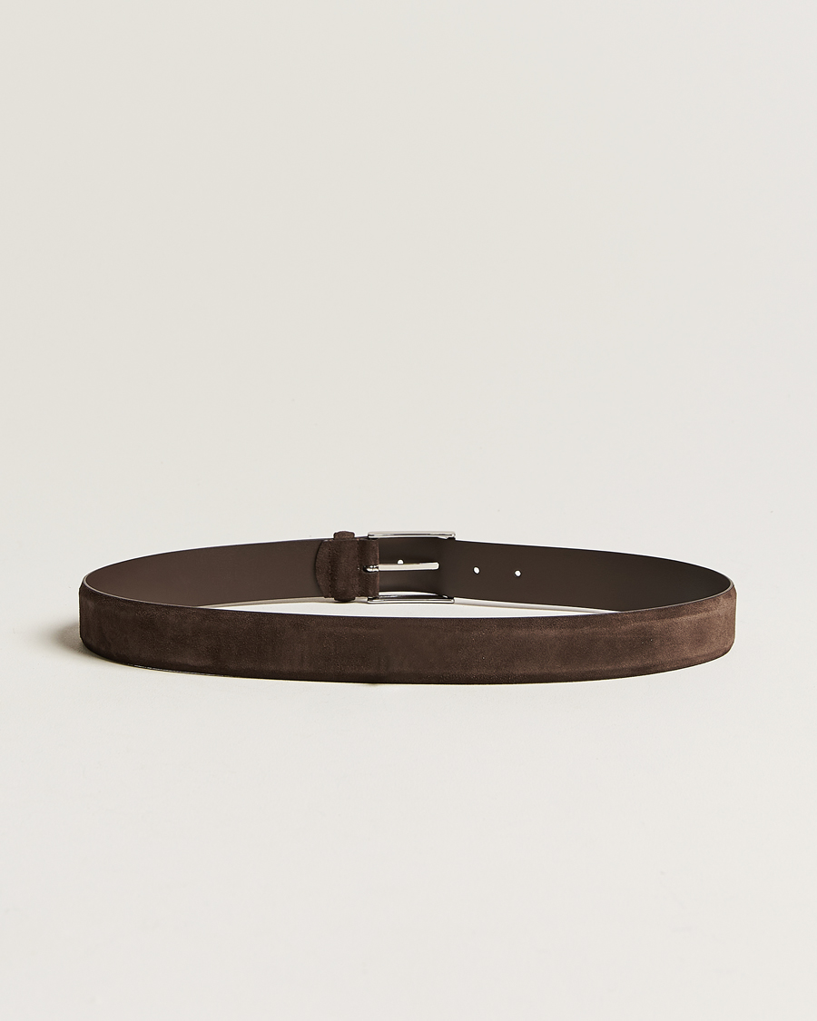 Herren | Accessoires | Anderson's | Calf Suede 3,5 cm Belt Dark Brown