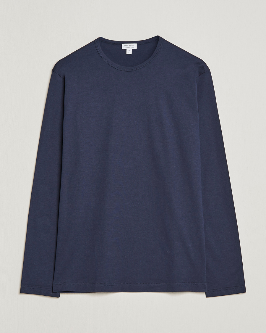 Herren | T-Shirts | Sunspel | Long Sleeve Crew Neck Cotton Tee Navy