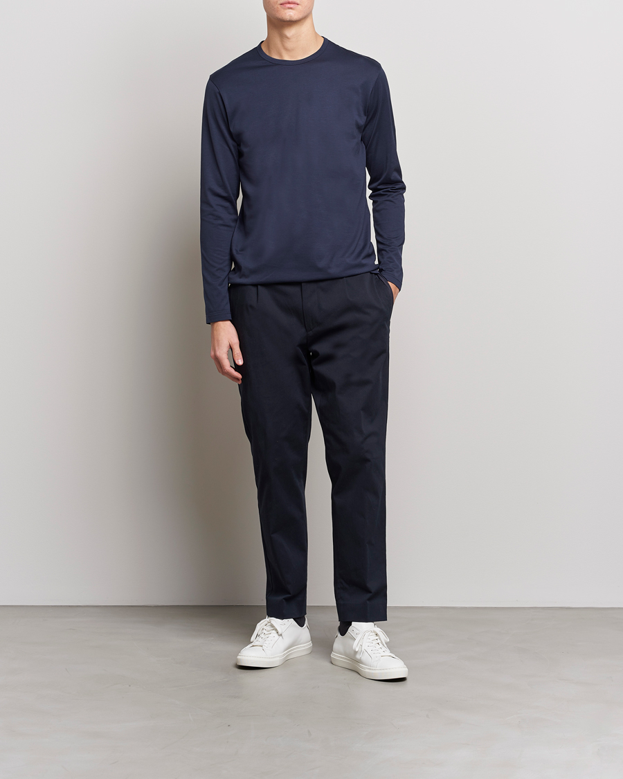 Herren | T-Shirts | Sunspel | Long Sleeve Crew Neck Cotton Tee Navy