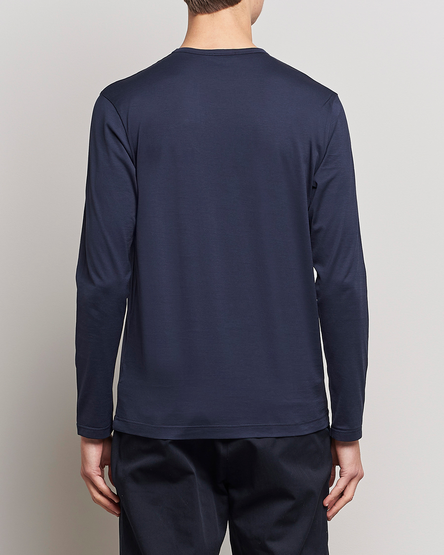 Herren | T-Shirts | Sunspel | Long Sleeve Crew Neck Cotton Tee Navy