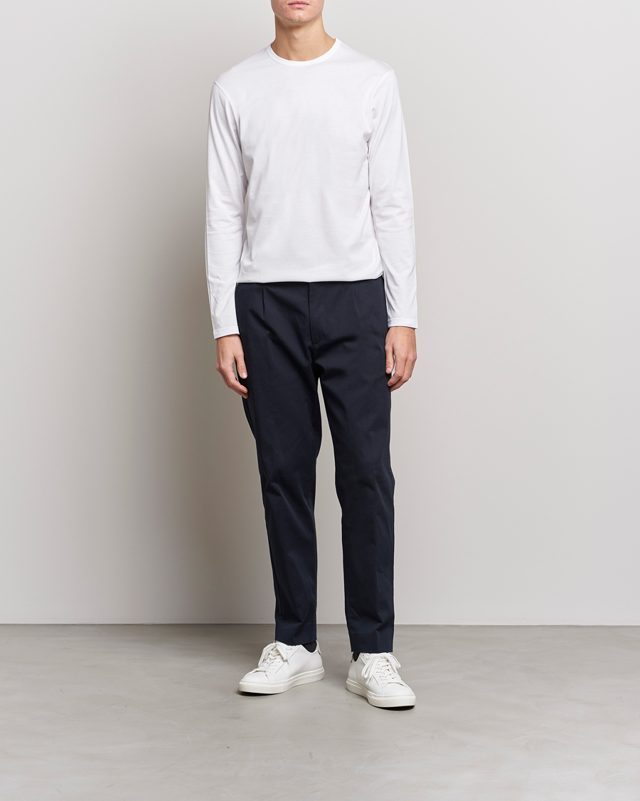 Herren | T-Shirts | Sunspel | Long Sleeve Crew Neck Cotton Tee White