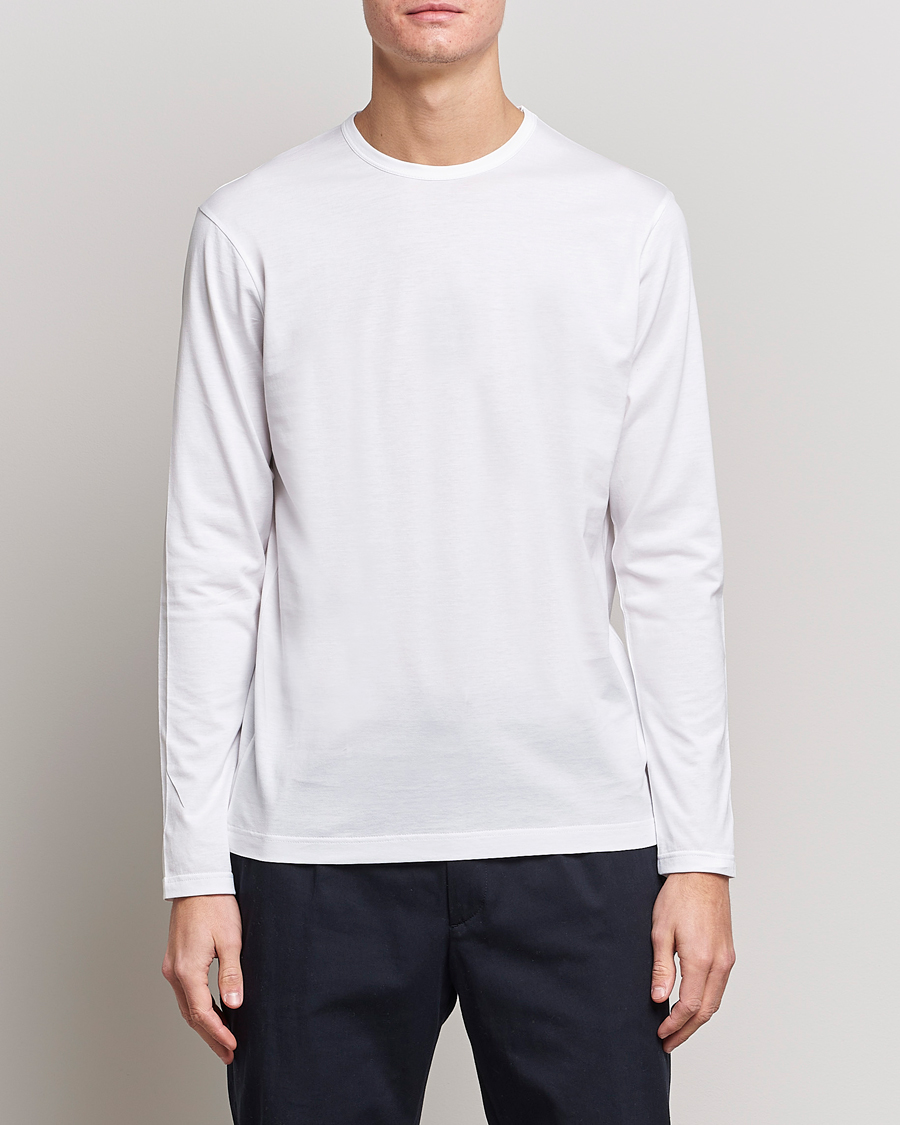 Herren | Langarm T-Shirt | Sunspel | Long Sleeve Crew Neck Cotton Tee White