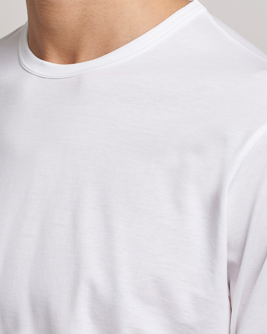 Herren | T-Shirts | Sunspel | Long Sleeve Crew Neck Cotton Tee White