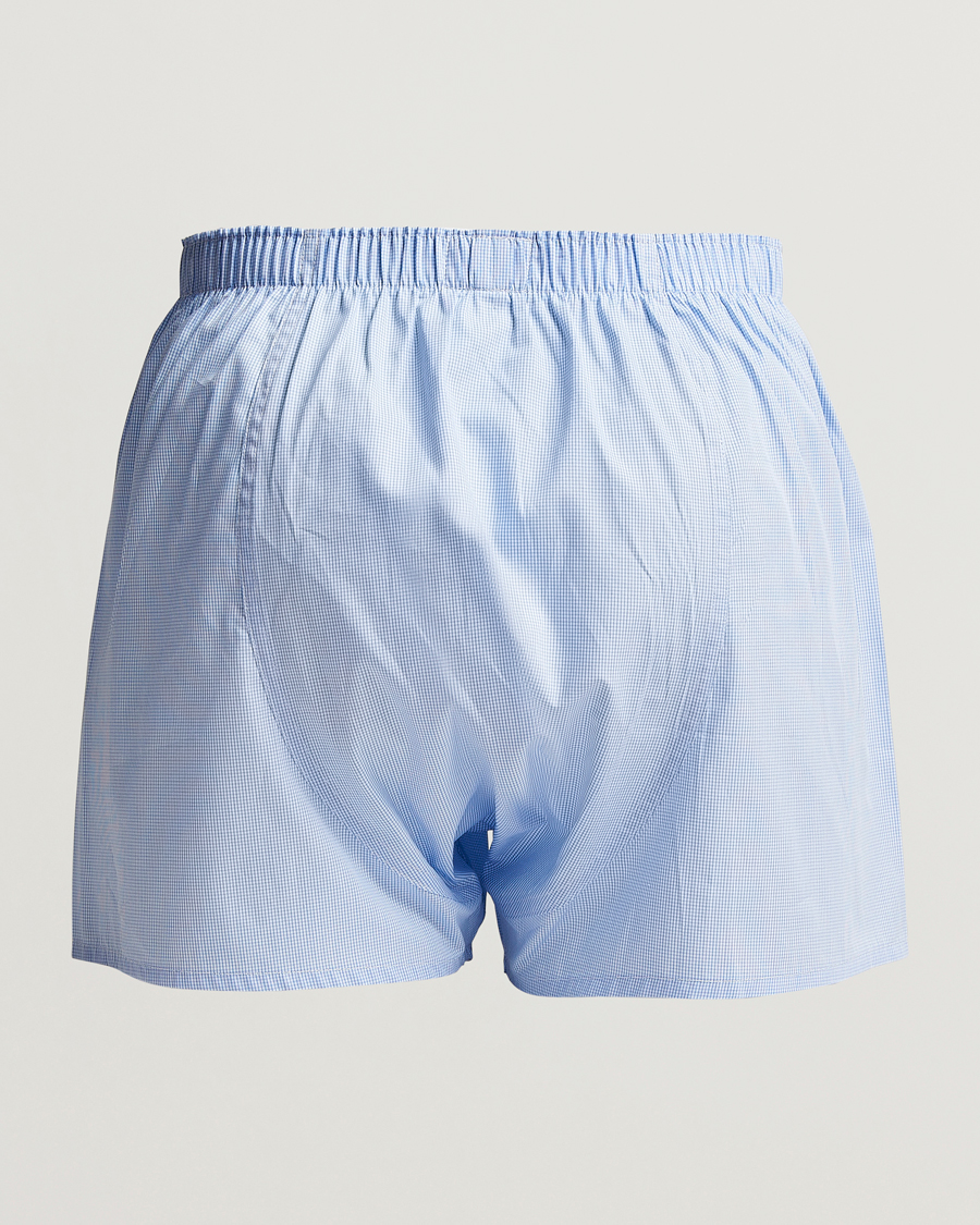 Men | Sunspel | Sunspel | Classic Woven Cotton Boxer Shorts Light Blue Gingham