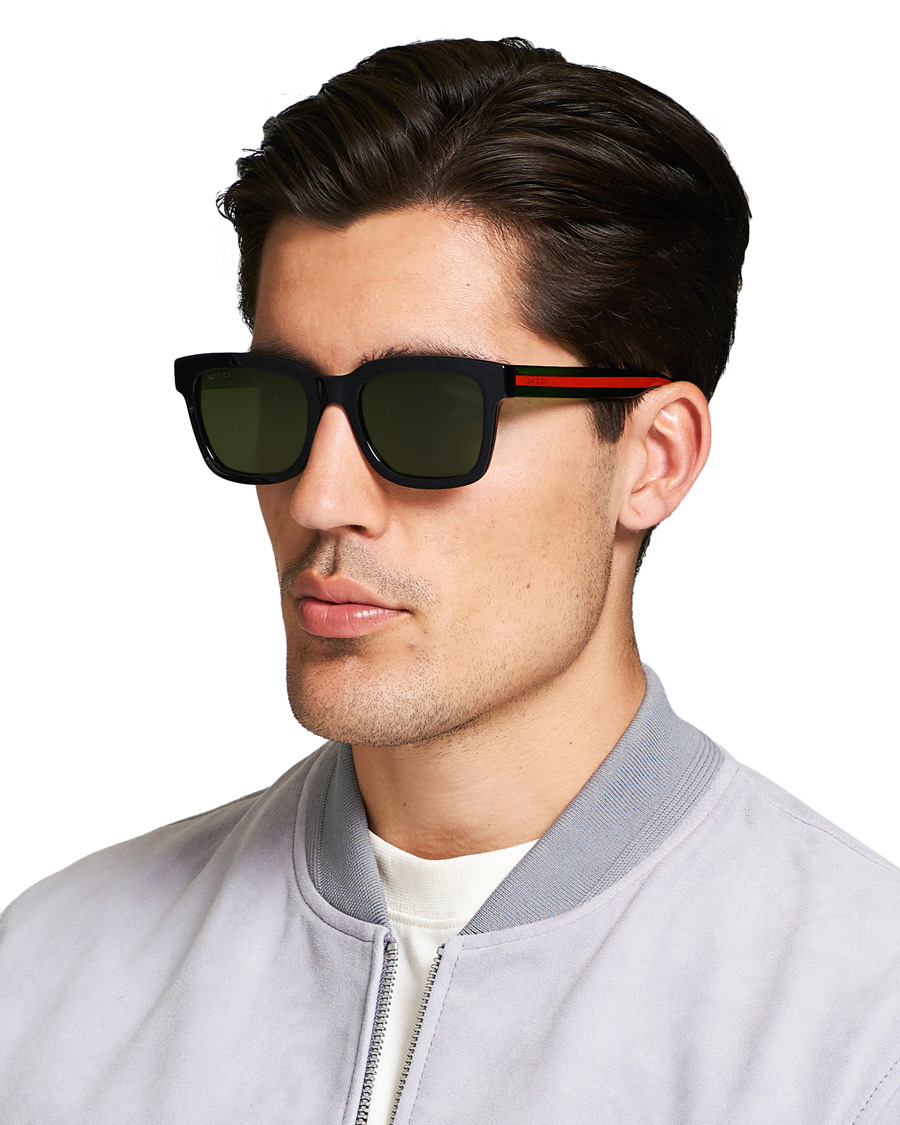 Herren | Gucci GG0001S Sunglasses Black/Green | Gucci | GG0001S Sunglasses Black/Green
