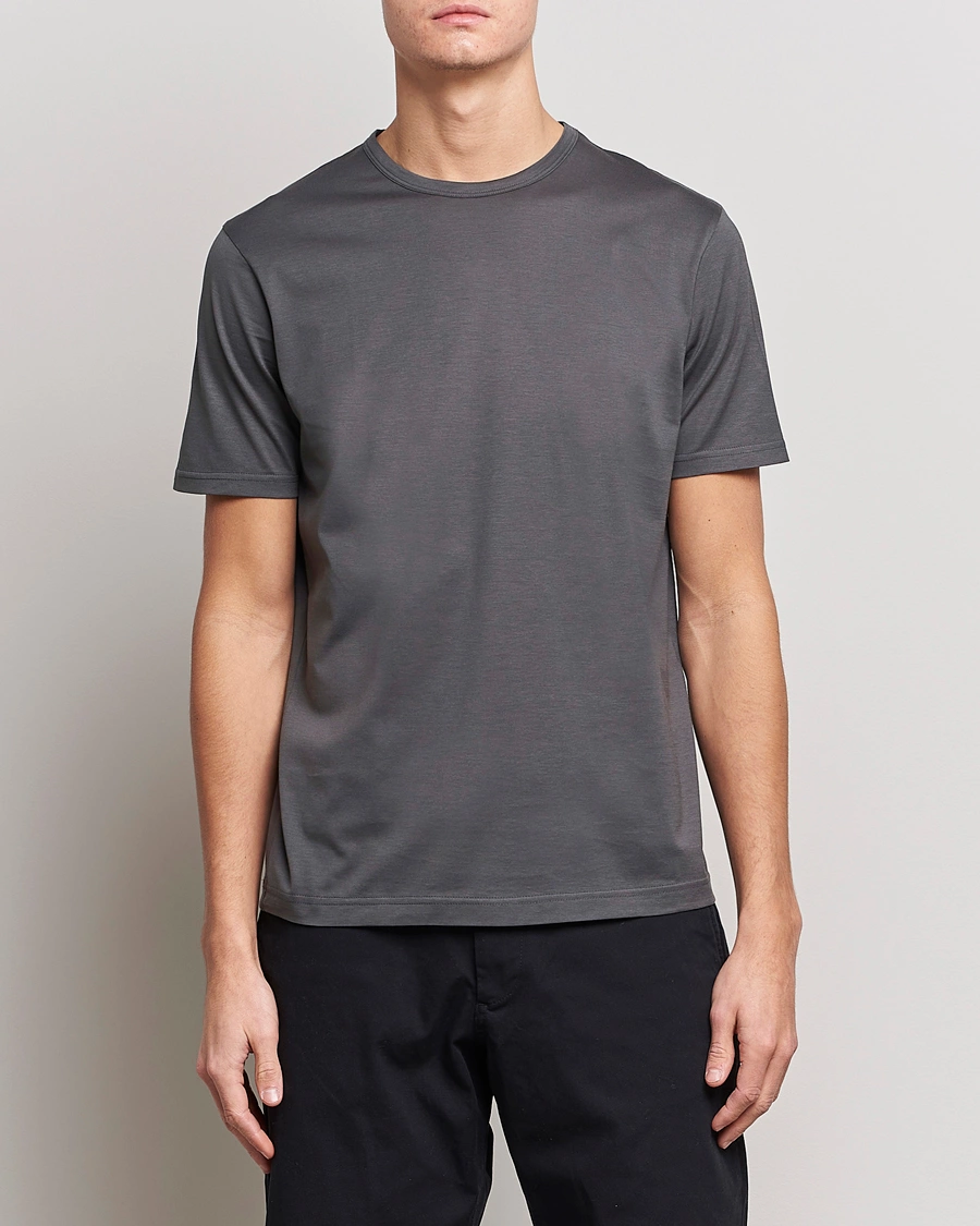 Herren | Kurzarm T-Shirt | Sunspel | Crew Neck Cotton Tee Charcoal