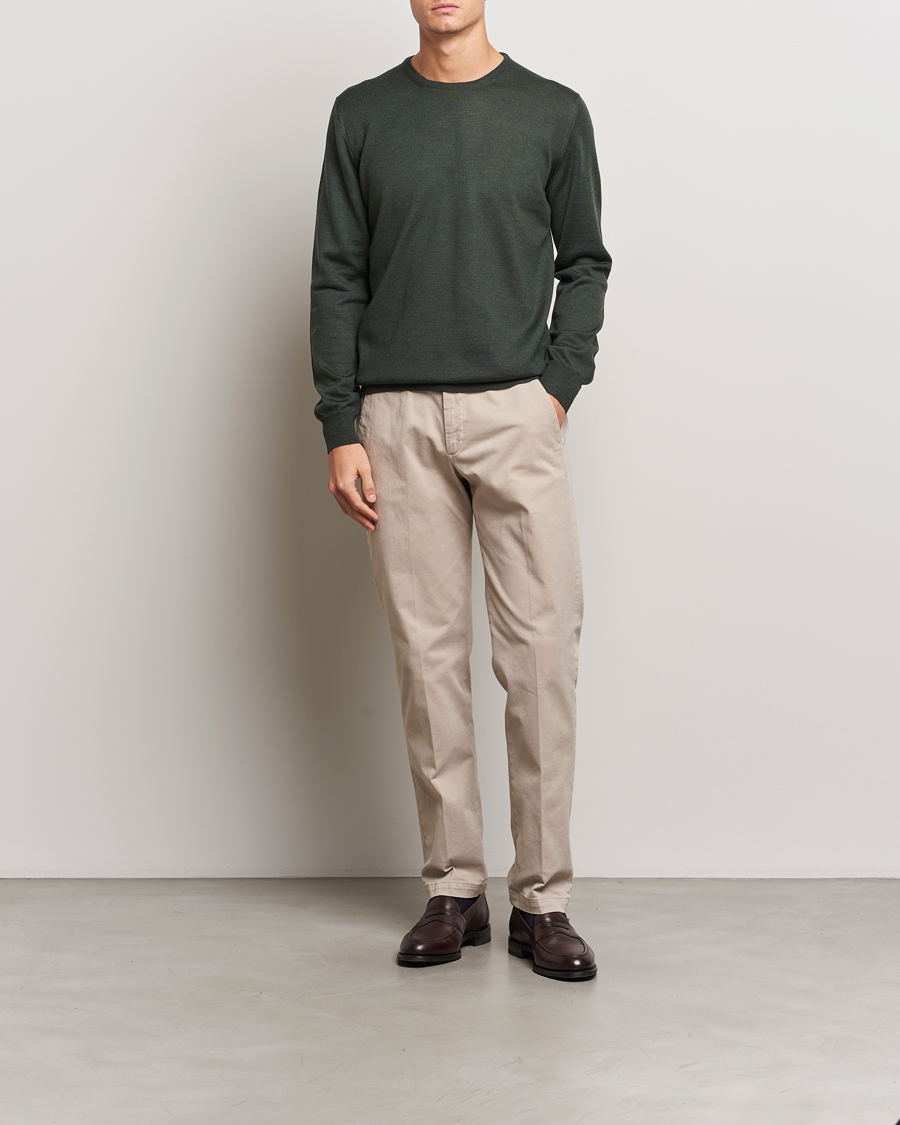 Herren | Pullover | Gran Sasso | Merino Fashion Fit Crew Neck Pullover Olive Melange